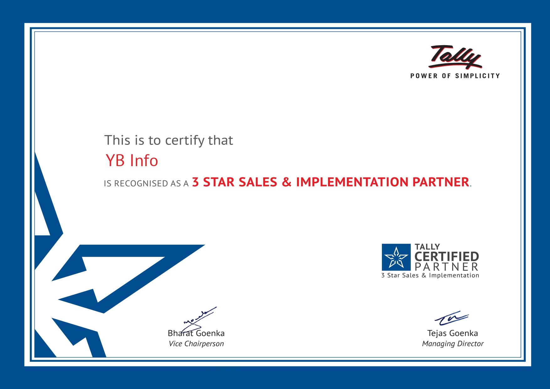 YB Info - Tally 3 Star Partner